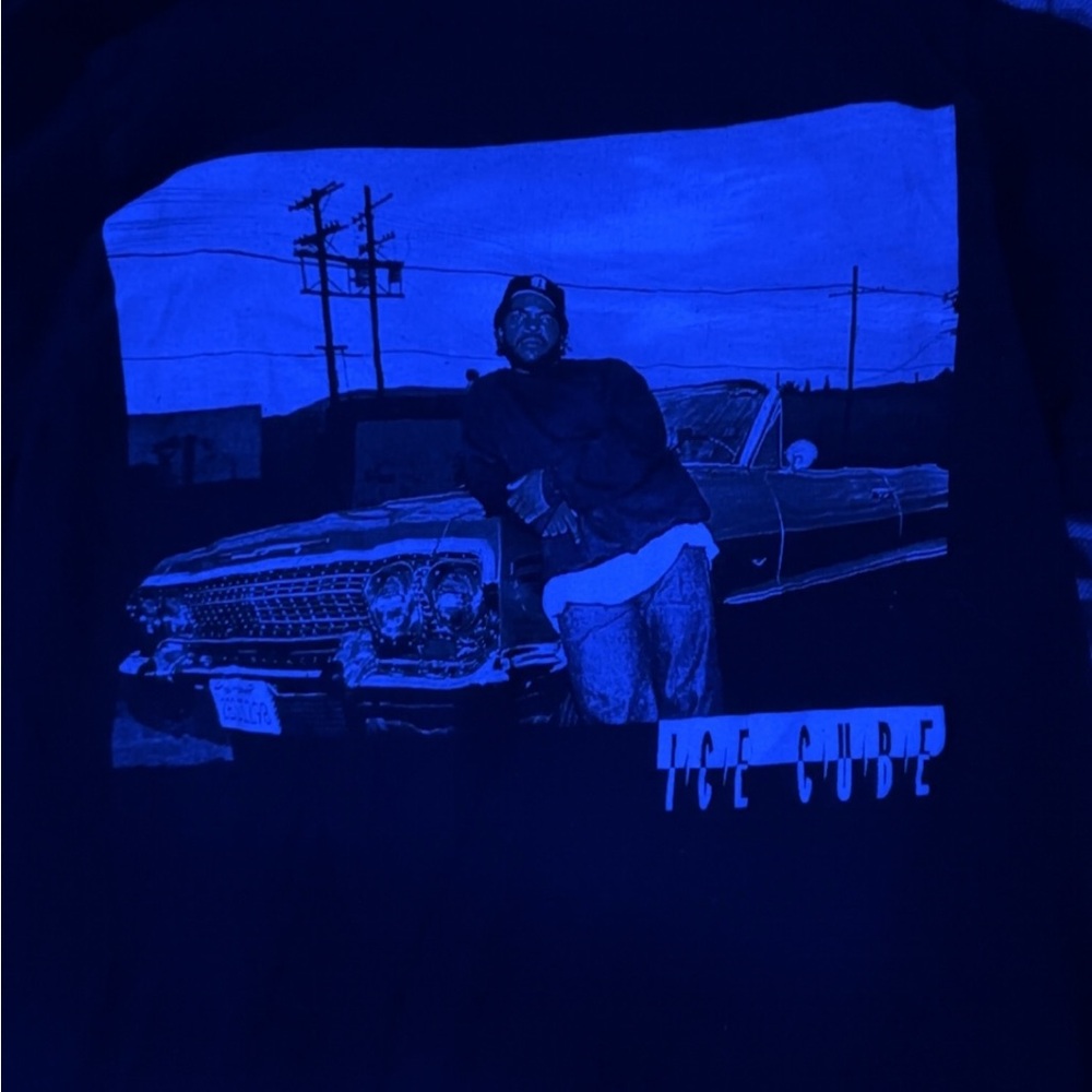 Black Graphic Tee with Blue Print